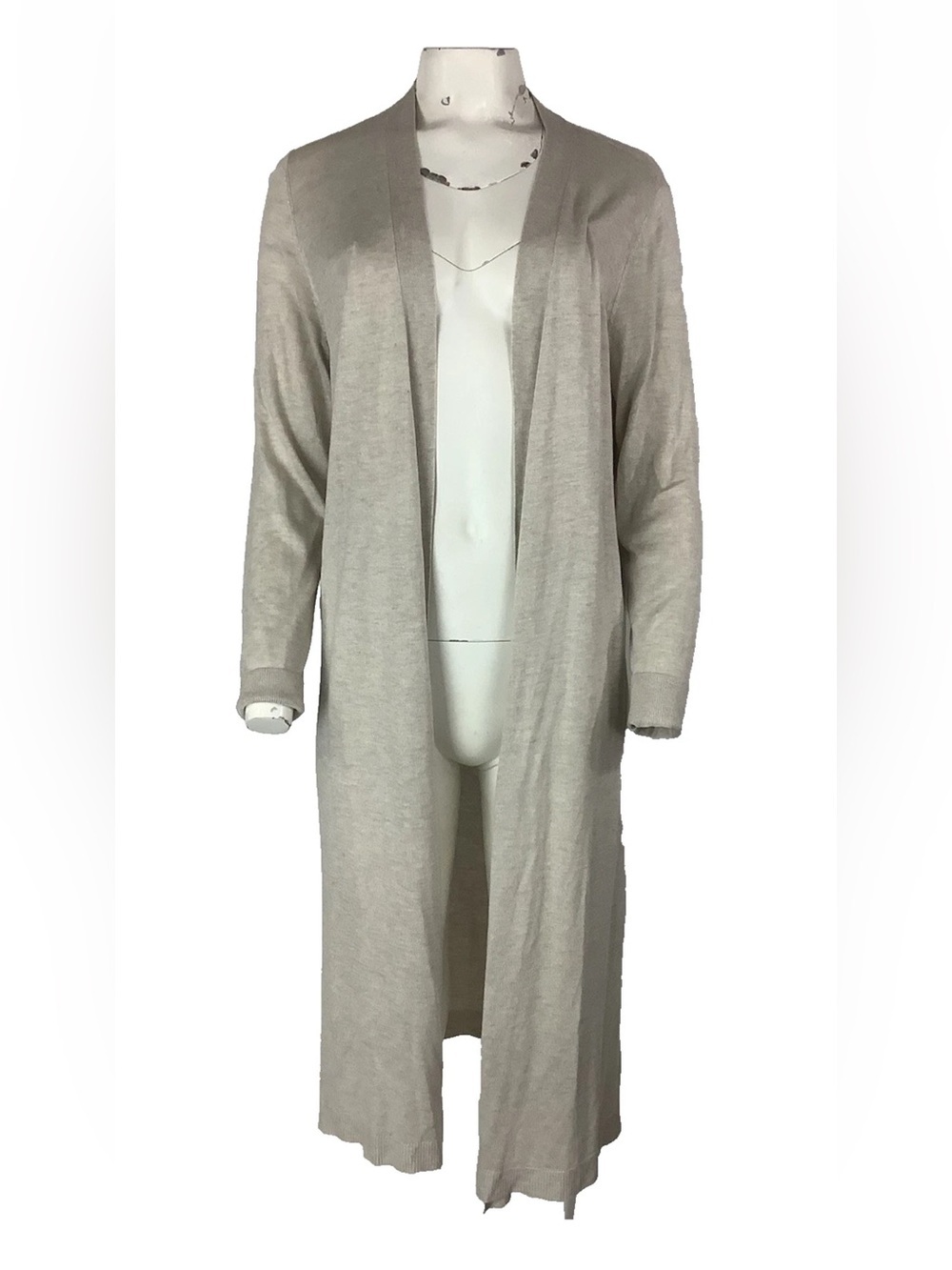 Lark Ro Sz L Viscose Silk Lightweight Open Face Duster Autumn Cardigan Beige